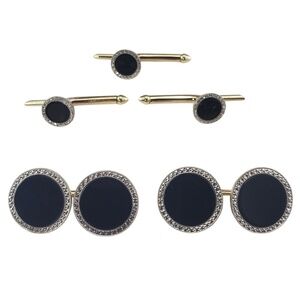 14K Yellow Gold and Platinum Onyx Cufflinks and Tuxedo Button Set #21400